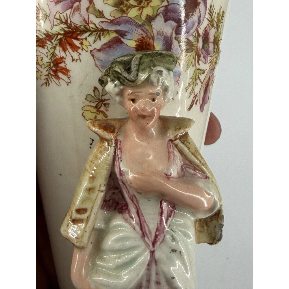 Antique Victorian porcelain figural spill vase lady floral Germany Austria 2981